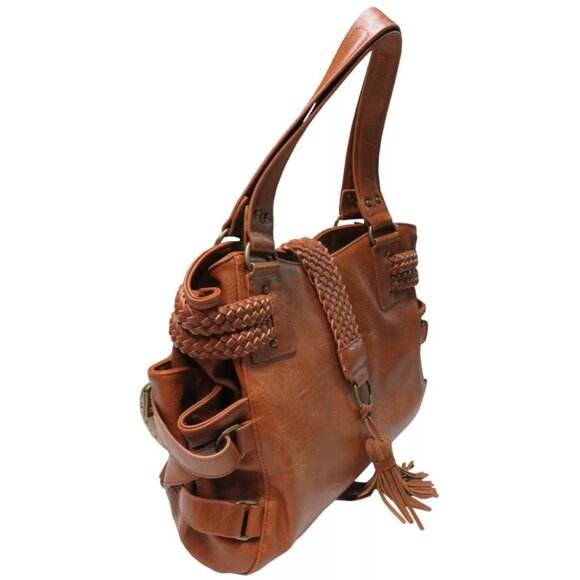 Steve Madden BSamba Leather Purse Satchel Tote with Braid Cognac NWT - Picture 2 of 7